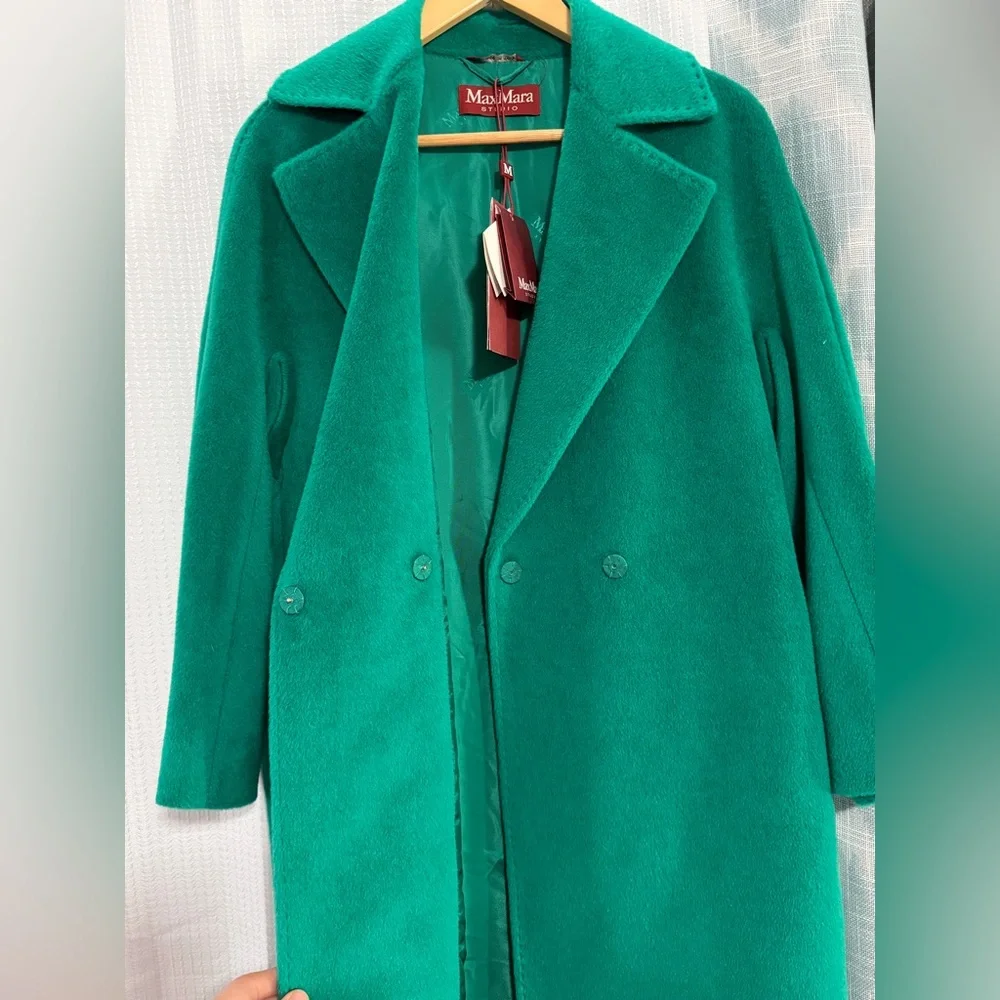 MaxMara Women's Vibrant Green Sydney Alpaca and Wool blend Coat. - Picture 7 of 14